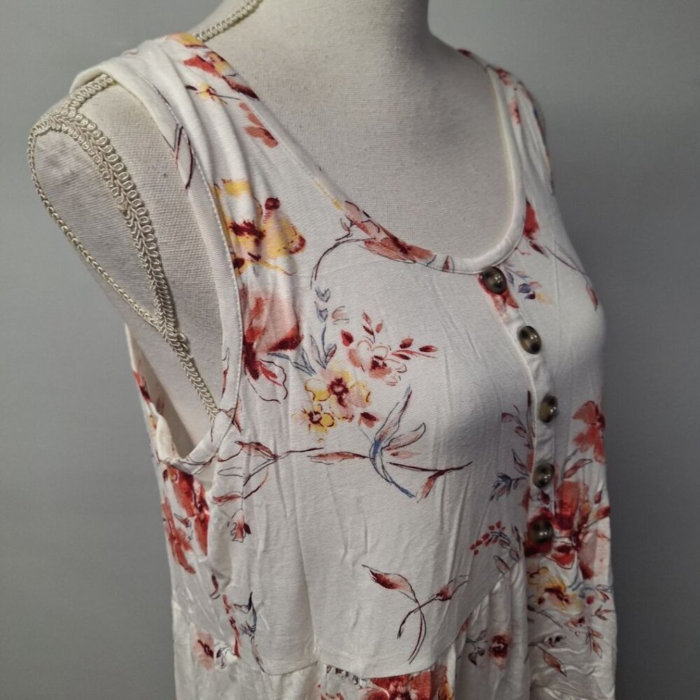 Maurices Floral Button Front Sleeveless Tiered Tank Top Womens Large Lightweight - Picture 2 of 9